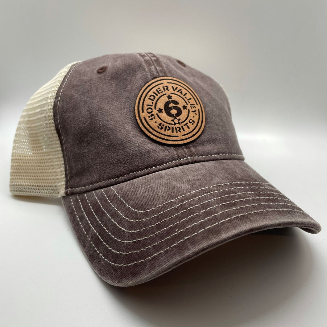 Brown Soldier Valley Mesh Leather Patch Hat